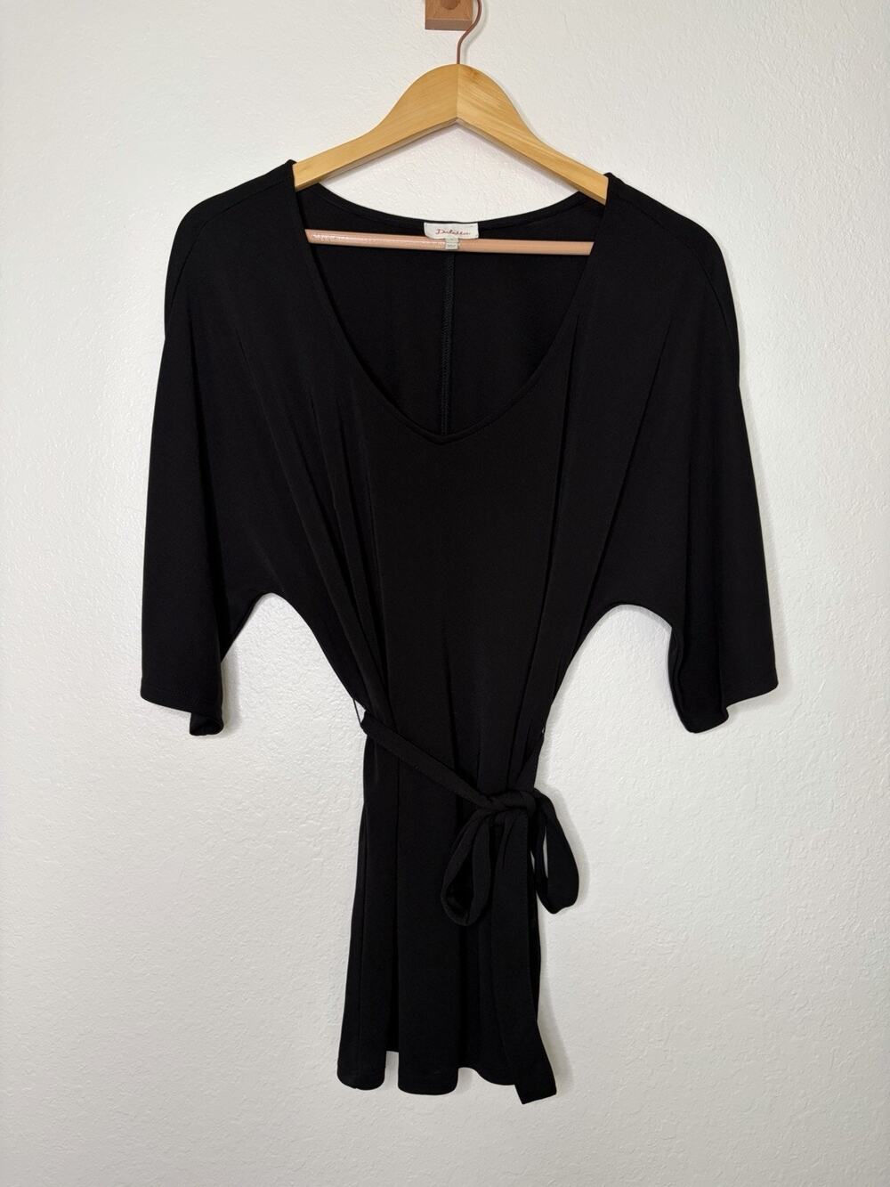 Anthropologie Deletta Black Knit Dolman Sleeve Tunic Top V-Neck Size Small